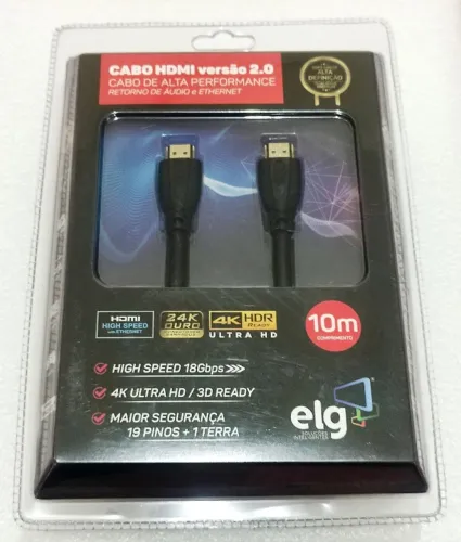 Cabo HDMI ELG - 10 Metros Blindado - ELG ( Versão 2.0 ) - 4K 60Hz / FullHD 120Hz - HDR