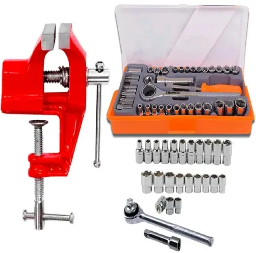 OFERTA MINI TORNO  MORSA <br>Com KIT DE SOQUETES e CATRACA<br>