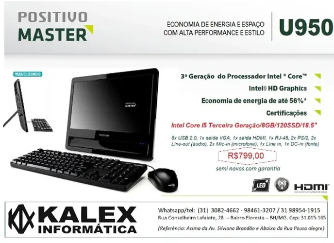 Computador All In One Positivo Master U950 Intel core i5- 3210 8gb 120gb s/n