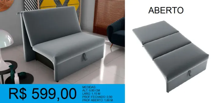 Sofá cama sem braços - Entrega inclusa - Super reforçada
