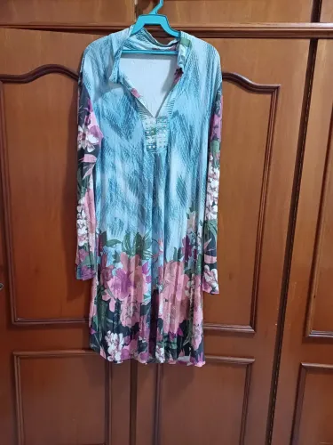 Vestido Floral - Azul e Rosa