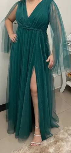 Vestido longo verde com gliter