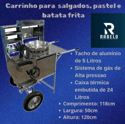 Carrinho para Salgados, Pastel e Batata Frita e frituras em geral em até 10x sem juros 