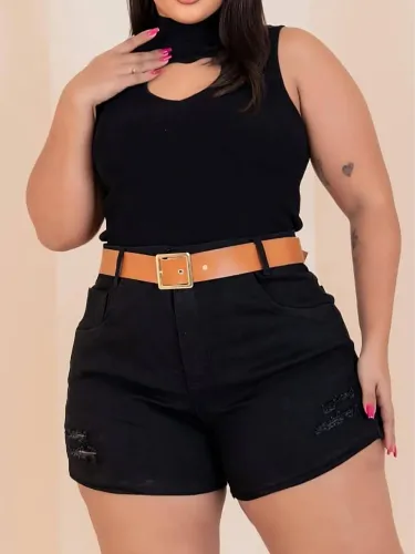 Short jeans Plus Size Hot-Paint C/ Laycra +Cinto  Exclusivo