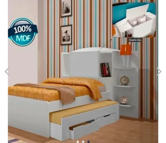 Bicama Solteiro Multifuncional com Gavetas e Cama Auxiliar