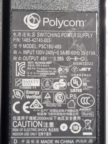  Fonte  Carregador Polycom PSC18U-480  48V Usada