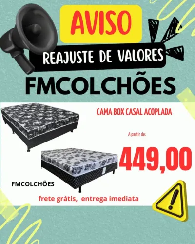 Cama Box Casal Acoplada FMCOLCHÕES - Frete Grátis