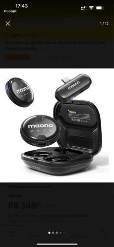 Microfone de lapela sem fio Maono Wm620 tipo-c cor preto