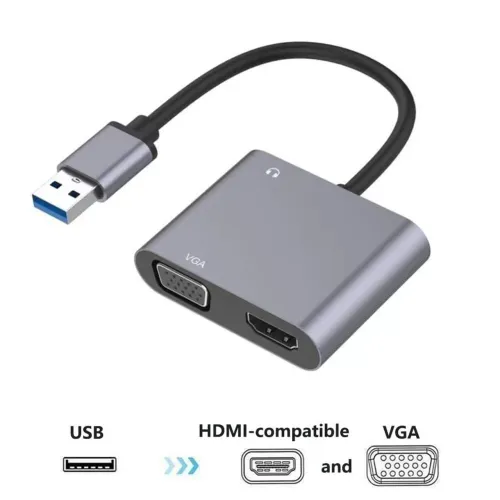 Adaptador USB para HDMI e VGA - PC ou Android