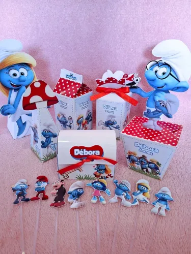 Caixinhas Smurfs pra lembrancinha de aniversário com nome