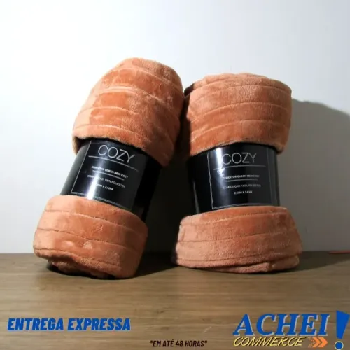 Cobertor Manta Queen New Cozy Grid Caramelo - Novo