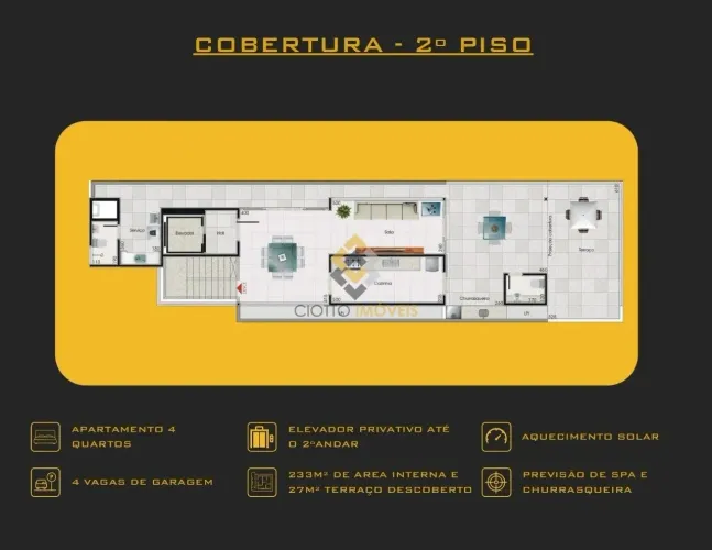 Cobertura 4 quartos perto do clube Jaraguá
