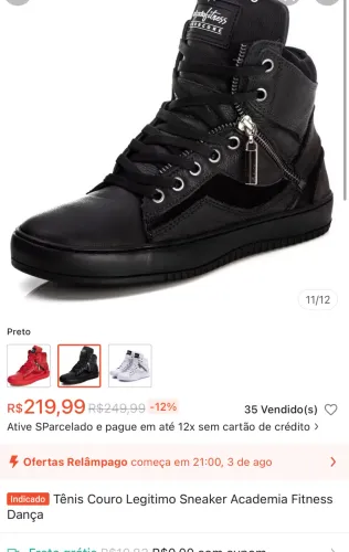 Tênis bota fitness couro legítimo