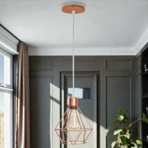 Luminária  Pendentes Diamante Aramado Rosê Cabo Regulável 1m 