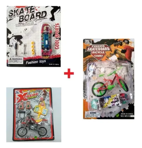 Kit 3 Miniaturas de Dedo Brinquedo Bicicleta Skate Led Moto Criança Acessórios Fingerboard