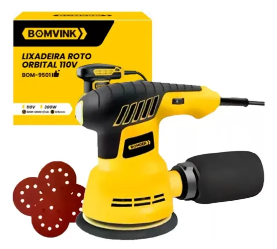 Lixadeira Roto Orbital Bomvink 300W de 125mm com Velocidade Ajustável<br><br>4.6 | +50 vendidos