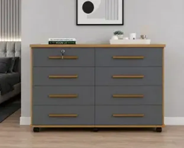 Cômoda Jade Na Cor Cinza e Mel