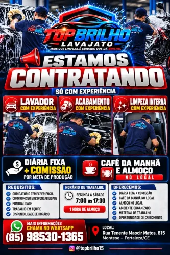? ESTAMOS CONTRATANDO - TOP BRILHO LAVA JATO! ?