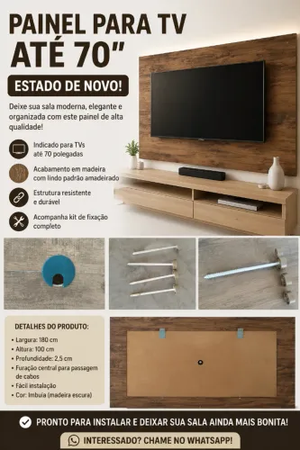 Vendo painel para TV de até 70 polegadas, em excelente estado de conservação.