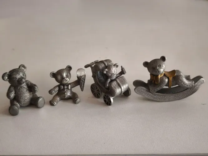 Lote 4 Miniaturas Ursinhos Estanho Peltre Spoontiques Anos 80 Vintage