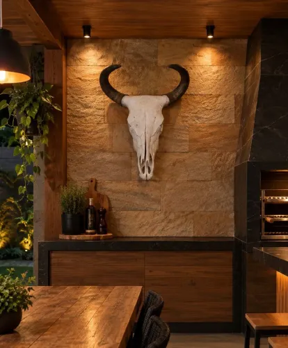 Decoração cabeça de boi rústica