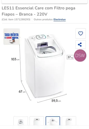 Máquina de Lavar Eletrolux 11kg - Em perfeito estado 