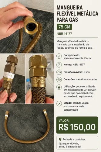 Mangueira Flexível Metálica para Gás 75 cm - NBR 14177