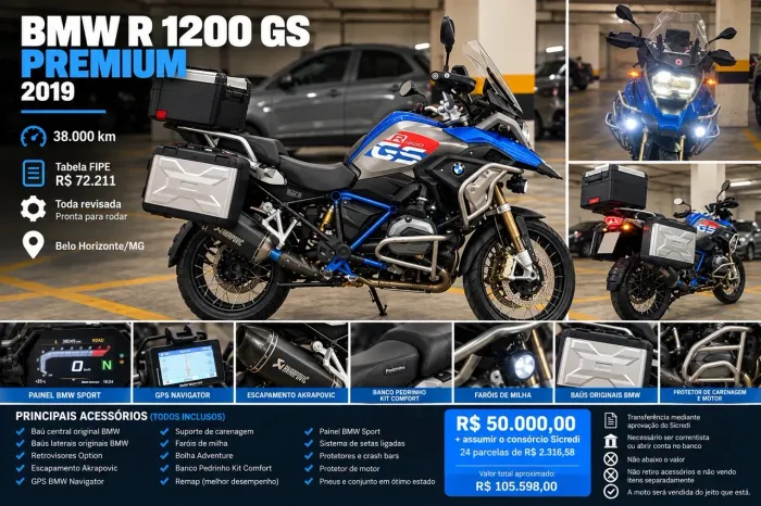 BMW R 1200 GS Premium - 38 mil km + Akrapovic + Baús + Navigator
