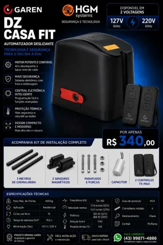 Motor de Portão Kit Automatizador Deslizante DZ Casa FIT Garen