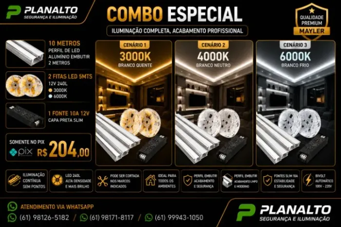 10m Perfil de led embutir + Duas Fitas DE LED 240leds + Fontes 10am Slim