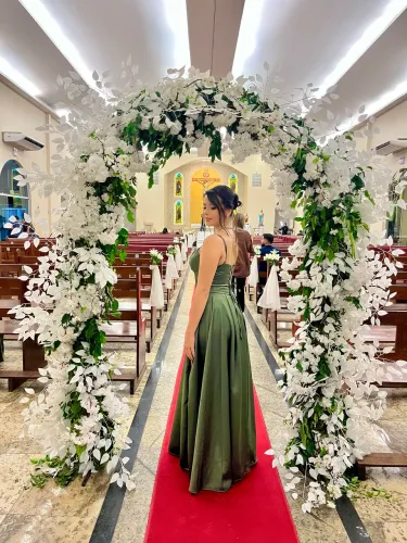 Vestido de festa verde oliva