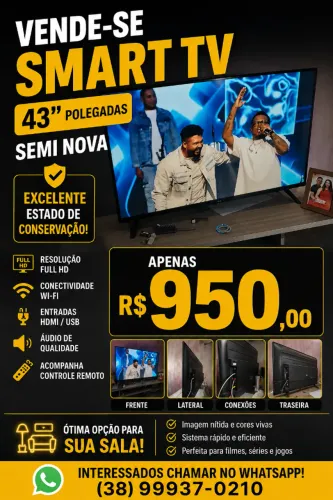 Vendo Smart TV 43° polegadas semi nova...