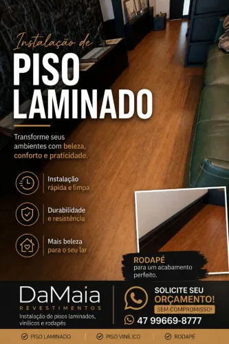 Piso laminado, piso vinílico e rodapés.