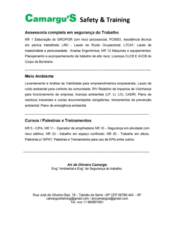 Assessoria e treinamento de segurança do trabalho