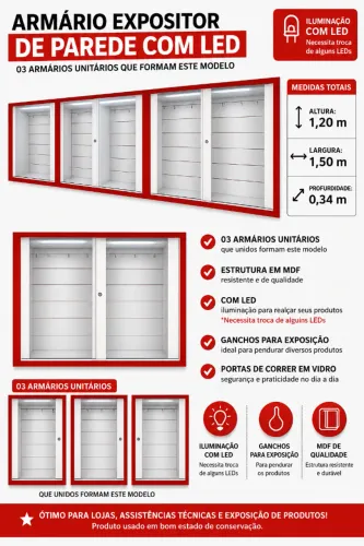Armario de parede Espositor com porta de Correr de vidro 