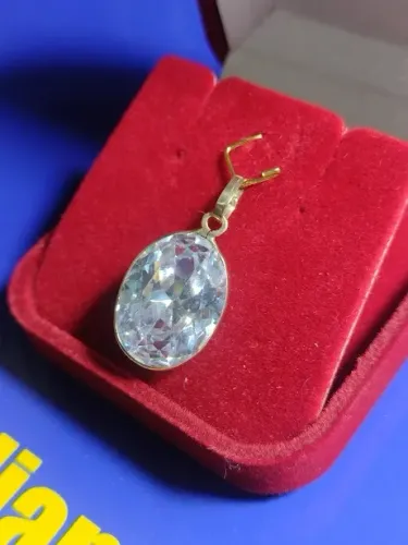 Pingente Grande Pedra Zircônia Branca Peso 4.40 Gramas 17 x 12 mm Ouro 18 kilates