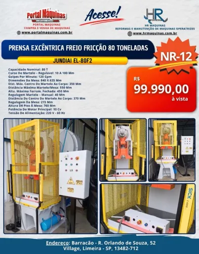 Prensa excêntrica freio fricção 80 Toneladas JUNDIAI EL-80F2 com NR12
