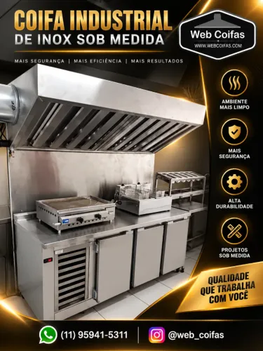 Coifa industrial em aço inox e acessórios , sob-medida, direto da fábrica.