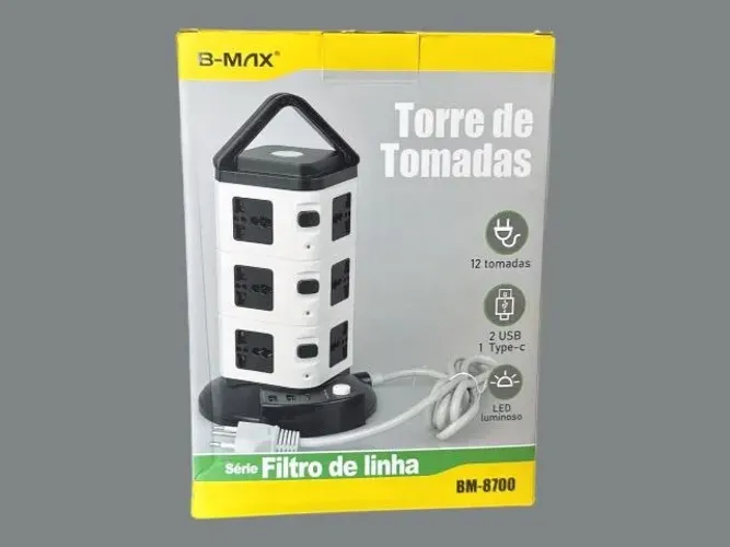 Torre de Tomadas Vertical 12 Entradas + 2 USB + 1 Tipo-C B-MAX (Nova)