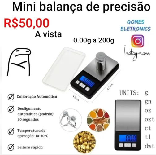 Mini balança de precisão 00,1 a 200gr - Pesa Ouro Prata Joias Diamantes (Loja fisica)