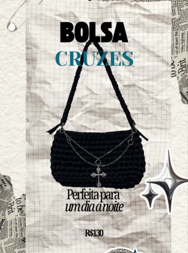 Bolsa crochê cruz y2k preta