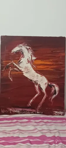 Quadro Pintura a Óleo Cavalo Empinando - Técnica Espatulado (Relance)