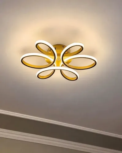plafon/lustre LED moderno dourado, estilo pétalas 3 tons de led