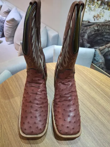 Bota Country Texana Western Cowboy Jácomo Couro Legítimo Avestruz "Cheia" N°43, Usada 3X