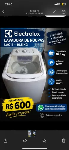 LAVADORA ELECTROLUX LAC11 10,5KG - 127