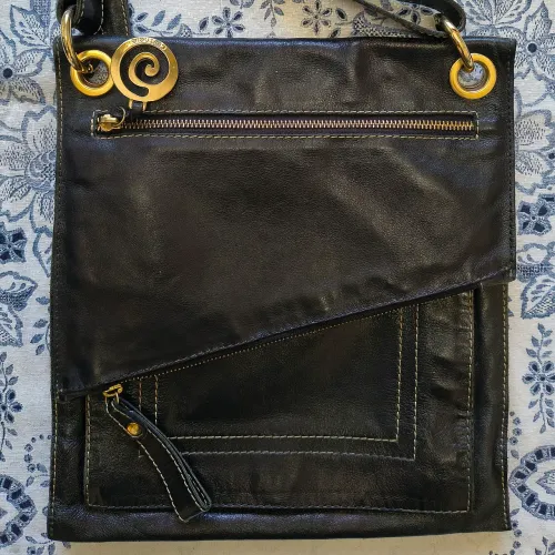 Bolsa de Couro Cotnele Original Transversal- Preta -Vários Bolsos- Excelente estado