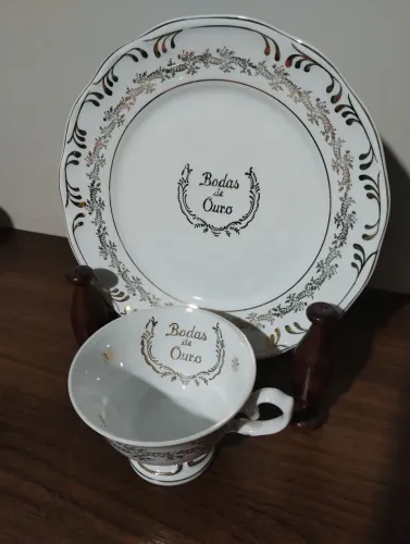 Conjunto pra tô lanche com xicara porcelana Moellmann
