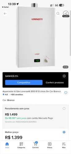 Aquecedor a Gás Lorenzetti LZ-800 EF GNV - Seminovo -