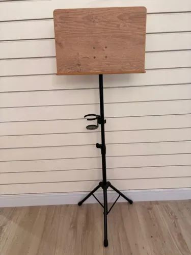 Suporte de partitura Saty com bandeja de madeira - altura regulável e porta copos