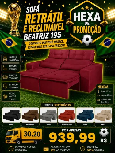 Sofá Retrátil e Reclinável Beatriz
